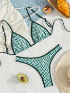 Damen Triangel-Bikini mit verspieltem Karomuster und floralen Akzenten R&B
