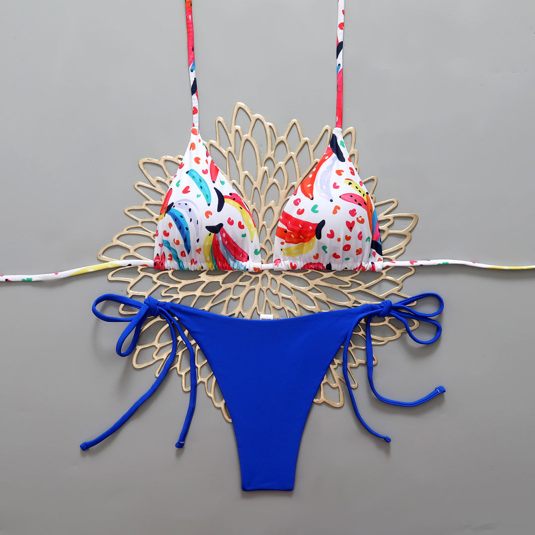 Damen Bikini-Set mit bunten Motiven und verstellbaren Seitenbändern R&B