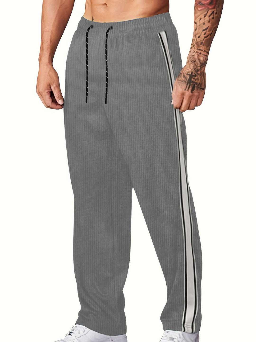 Herren nan gerippte Relax-Jogginghose mit weitem Bein, seitlicher Paspel und elastischem Kordelbund R&B