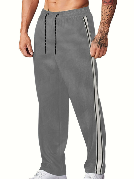 Herren nan gerippte Relax-Jogginghose mit weitem Bein, seitlicher Paspel und elastischem Kordelbund R&B