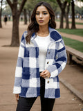 Damen Kuschelige Karojacke mit Druckknopfverschluss und Seitentaschen