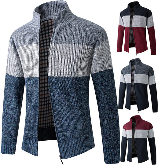 Herren Modische Strickjacke mit hohem Kragen und gestreiftem Design R&B