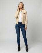 Damen Feinstrickcardigan mit Rundhalsausschnitt, geripptem Saum und Pferde-Applikation R&B