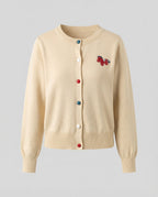 Damen Feinstrickcardigan mit Rundhalsausschnitt, geripptem Saum und Pferde-Applikation R&B