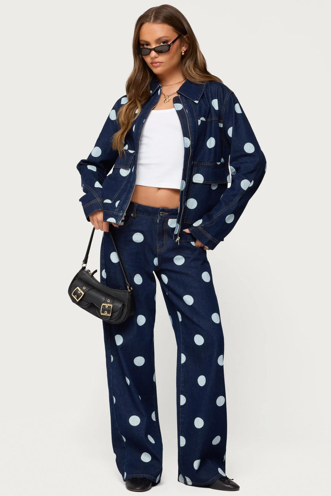 Damen Polka-Dot Denim-Set mit lässiger Schnittführung und angesagten Details R&B