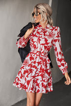 Damen Kleid mit hochgeschlossenem Kragen und modischem Blumendruck R&B