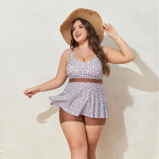 Damen Modischer Tankini mit skulpturalen Musteranwendungen R&B