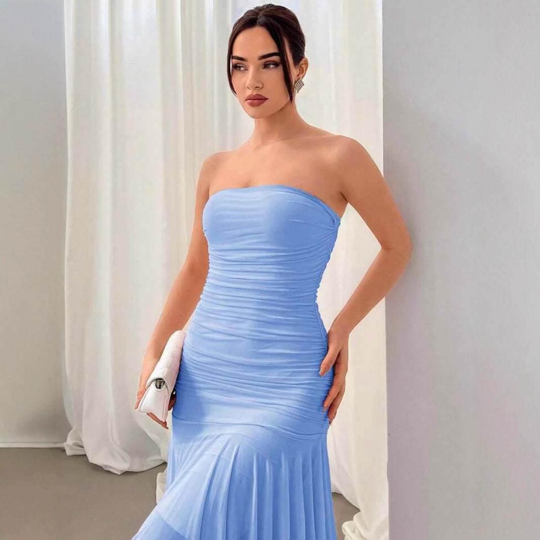 Damen Extravaganter Maxikleid mit Raffungen und asymmetrischem Saum R&B