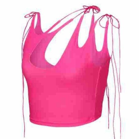 Damen Crop-Top mit einseitigem Cut-Out und trendigen Bändern R&B