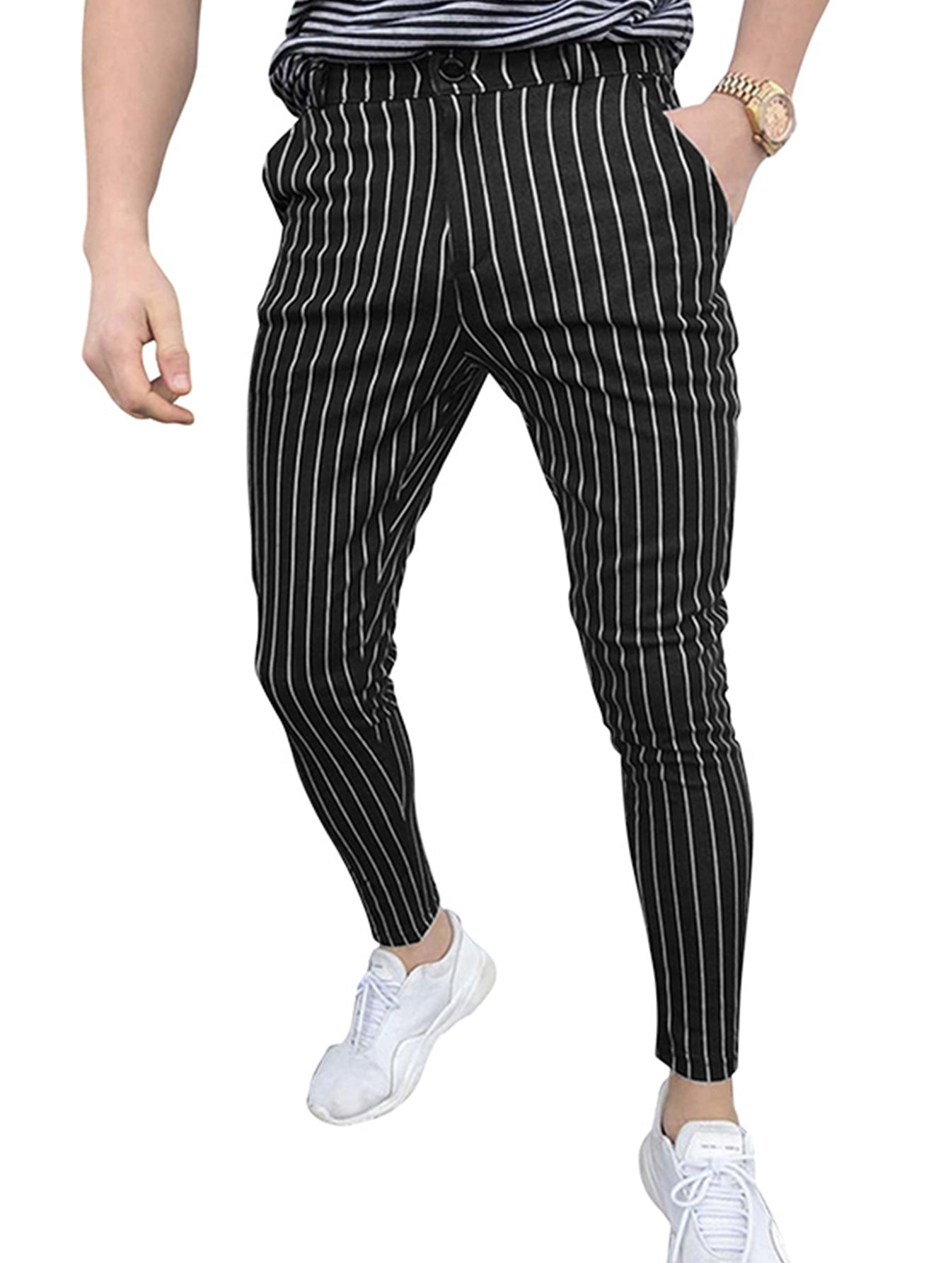 Herren elegante Slim-Fit Jeans im modernen Streifenmuster