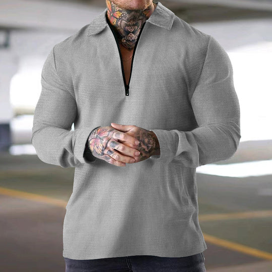 Herren modisches Langarm-Henley-Shirt mit dekorativem Reißverschluss R&B