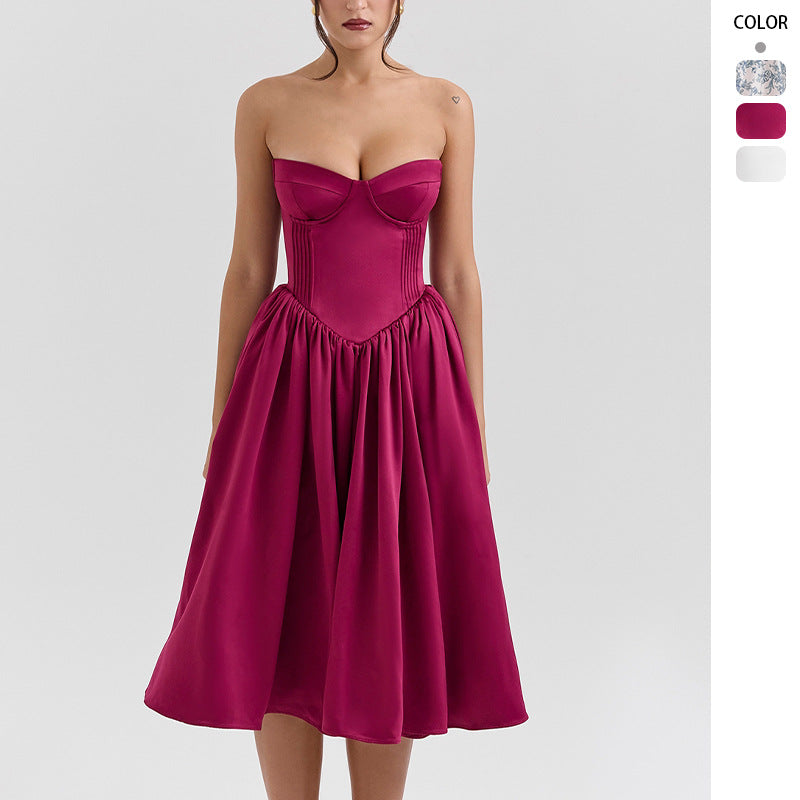Damen Couture-Kleid im schulterfreien Trägerdesign mit voluminösem Rock EB