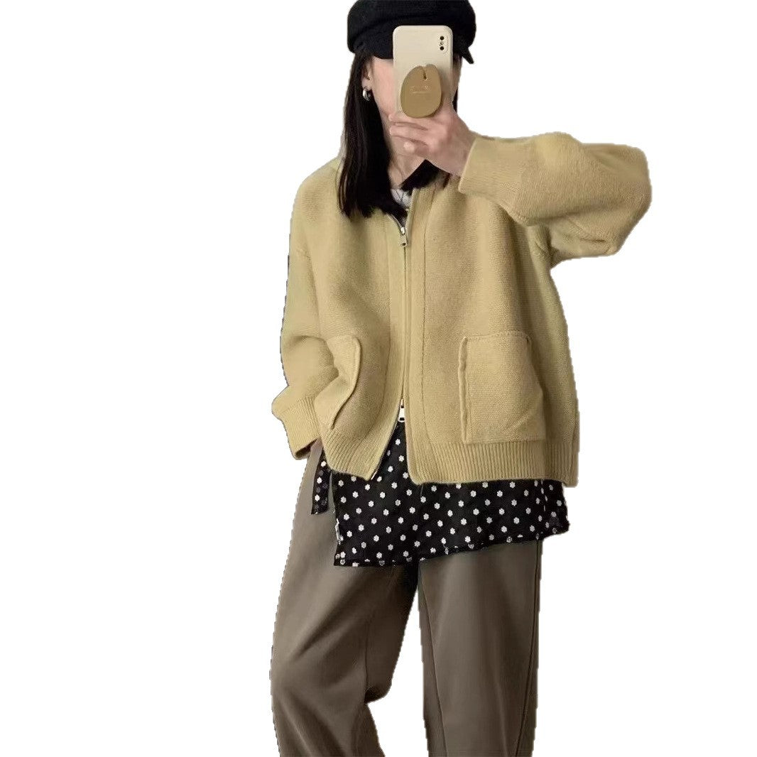 Damen Casual Oversized Strickjacke mit Kapuze und Taschen R&B