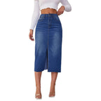 Damen Midi-Denimrock mit Schlitz und lässigem A-Linien-Schnitt R&B