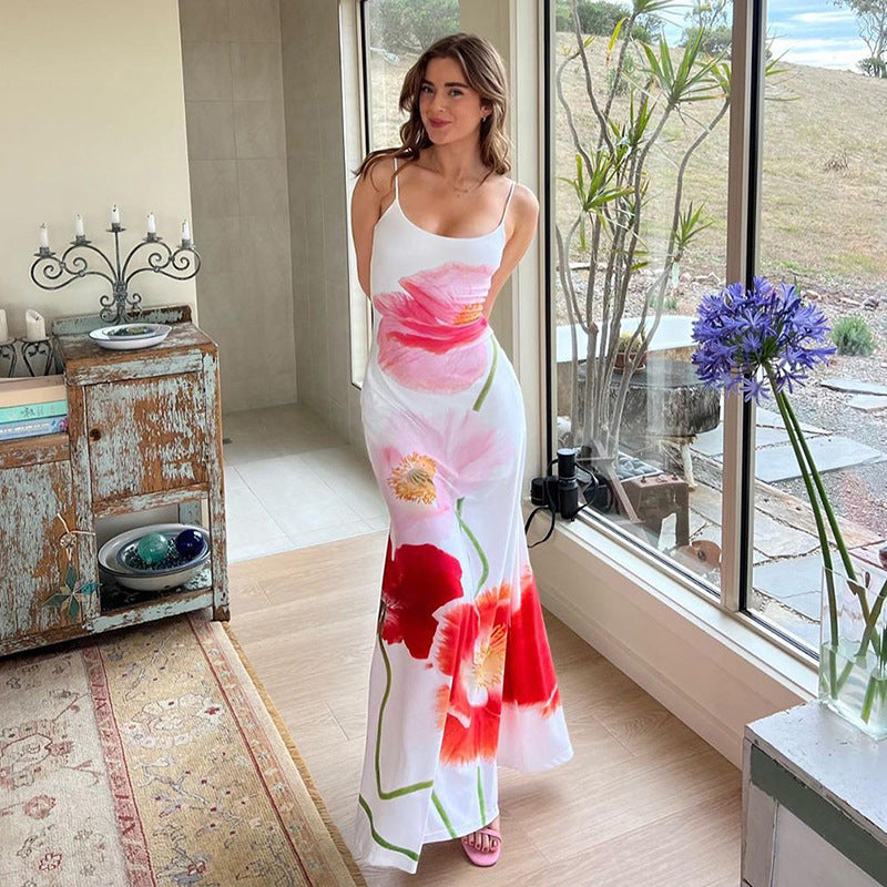 Damen Maxi Kleid mit floralem Print und spaghetti-Trägern R&B
