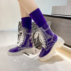 Damen trendige Stiefeletten im transparenten Design mit knalligem Detail R&B