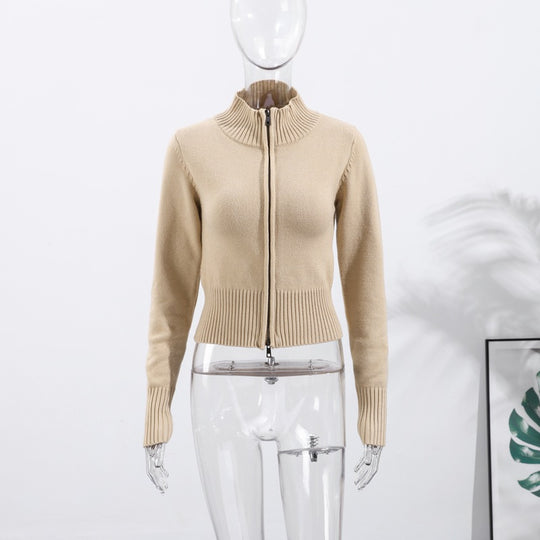 Damen Elegante Strickjacke mit durchgehendem Reißverschluss R&B