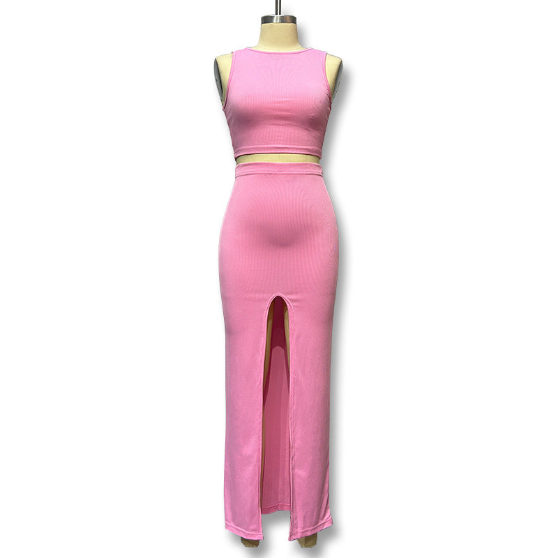 Damen Elegantes und figurbetontes Halbarm-Top mit hohem Schnitt und passendem Rock R&B