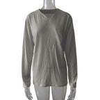 Damen nan legeres Langarmshirt mit V-Notch-Ausschnitt, Brusttasche und lockerer Oversize-Passform R&B