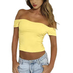 Damen Off-Shoulder Cropped Top mit Rüschendetails