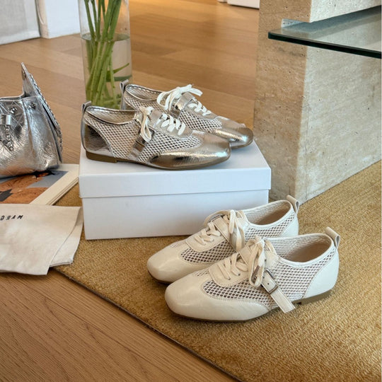 Damen sportive Ballerinas mit atmungsaktivem Netzdesign und glänzender Oberfläche R&B