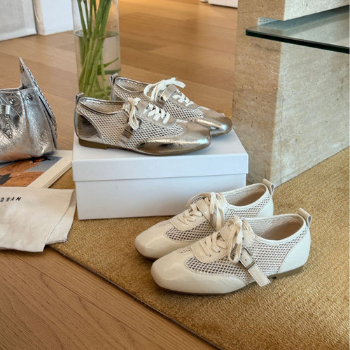 Damen sportive Ballerinas mit atmungsaktivem Netzdesign und glänzender Oberfläche R&B