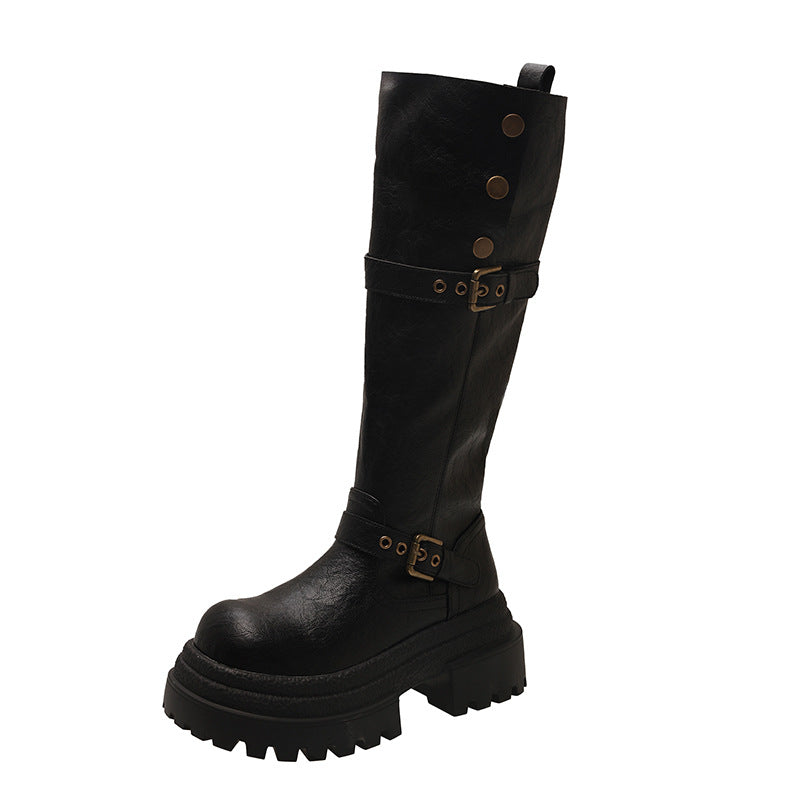 Damen hohe Stiefel mit modischem Schnallendesign und robustem Sohlenprofil R&B