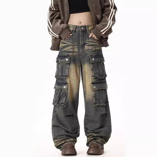 Damen Cargo-Jeans mit weitem Bein und praktischen Seitentaschen R&B