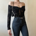 Damen Luxuriöses Spitzenbodysuit mit Off-Shoulder-Design R&B