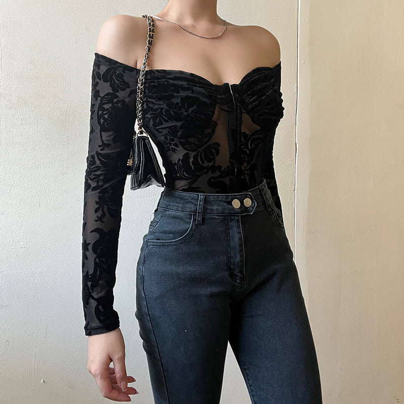 Damen Luxuriöses Spitzenbodysuit mit Off-Shoulder-Design R&B
