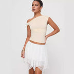 Damen verspielter Spitzenshorts mit asymmetrischem Saum R&B