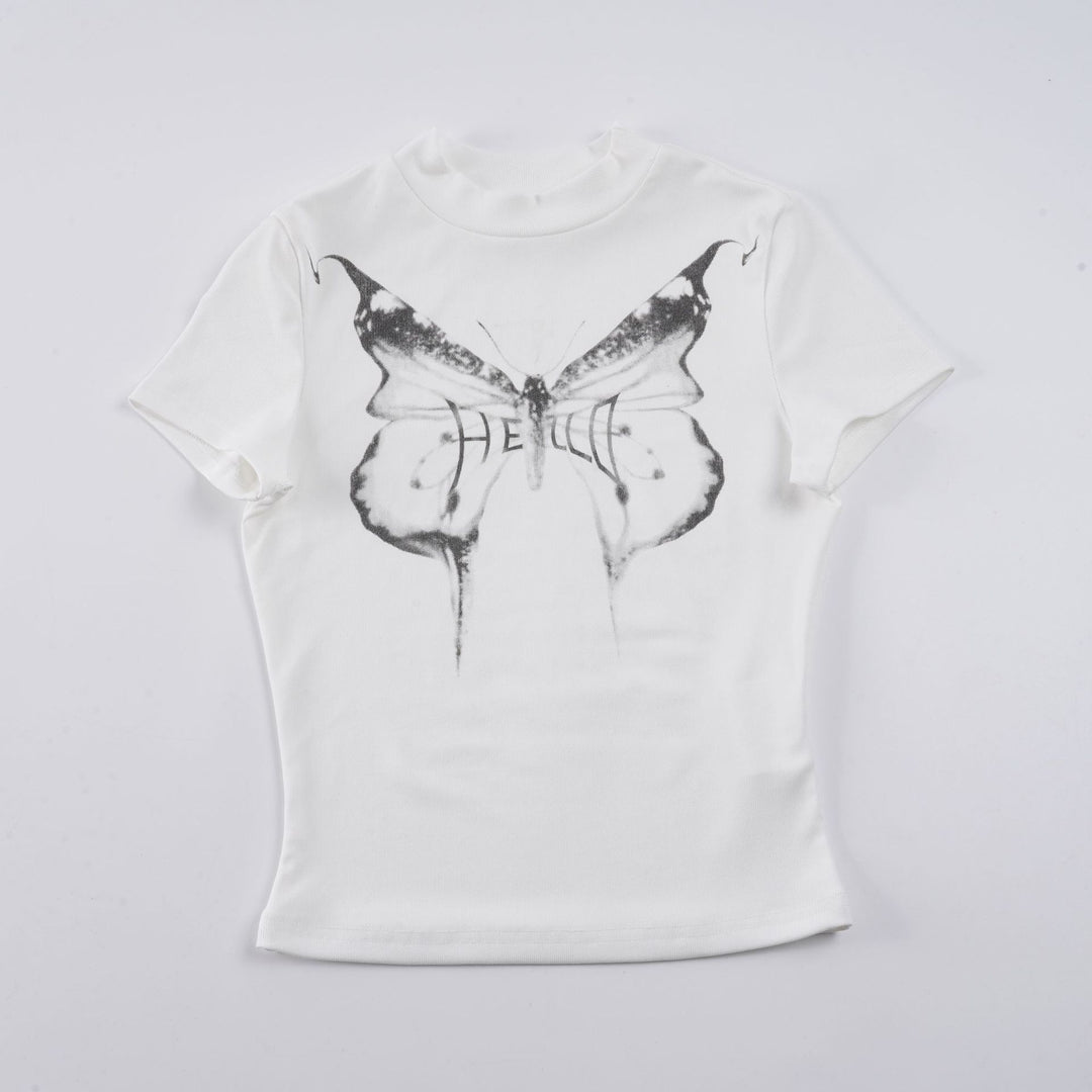 Damen T-Shirt mit kreativem Schmetterlingsdruck und modernem Schnitt R&B