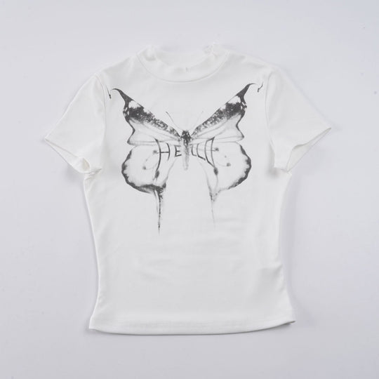 Damen T-Shirt mit kreativem Schmetterlingsdruck und modernem Schnitt R&B