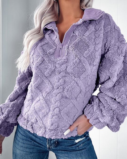Damen Kuschelige Fleece-Pullover mit Reißverschluss und Wabenmuster R&B