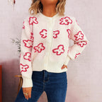 Damen Strickjacke mit floralem Muster und Knopfverschluss R&B