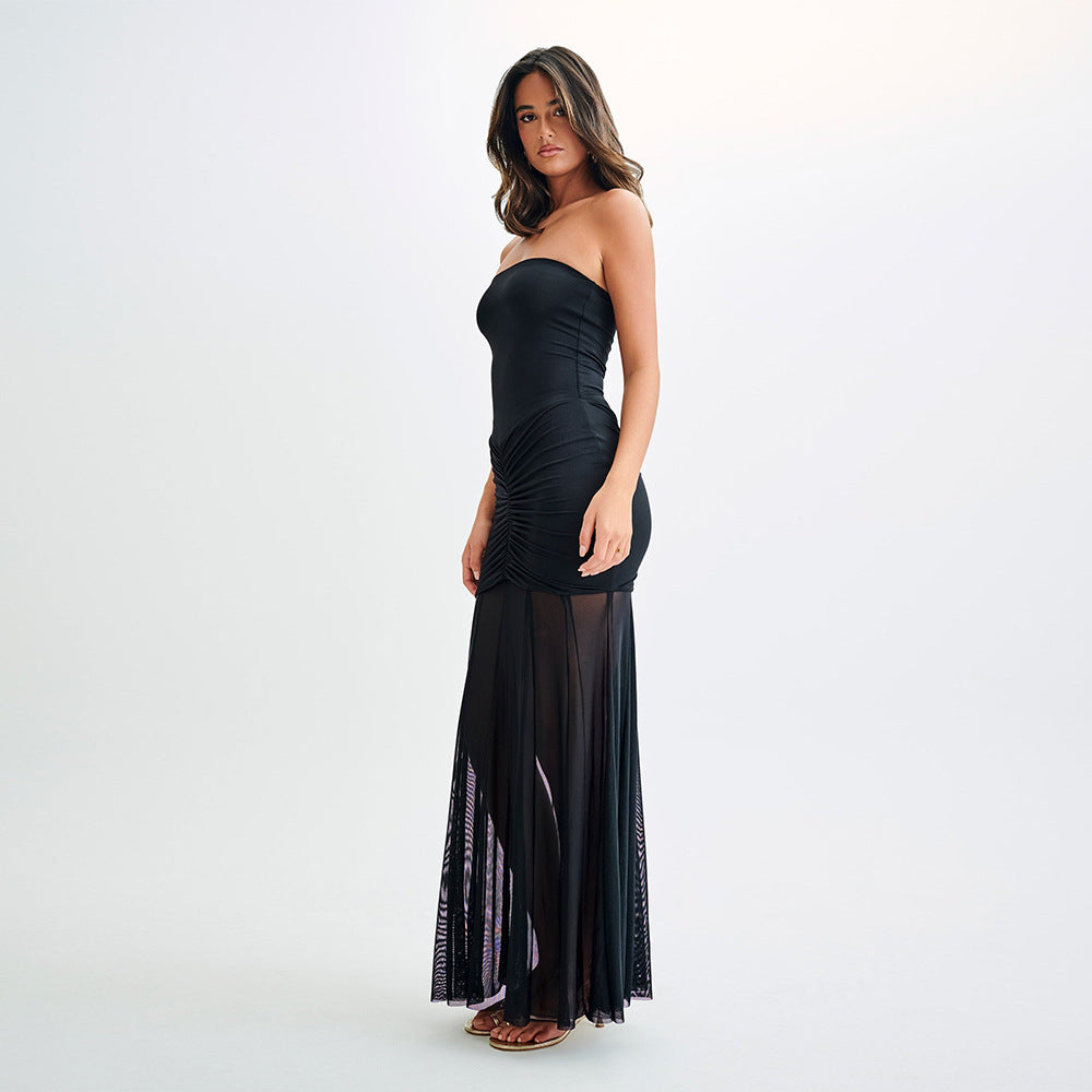 Damen Maxi-Rockkleid mit verführerischem Überwurf und elegantem Rüschendesign R&B