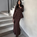 Damen Elegantes Deux-Pieces-Anzugset mit schwingendem Oberteil und bodenlangem Rock R&B