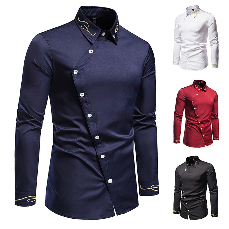 Herren Elegantes Langarmhemd mit dekorativen Knopfdetails R&B