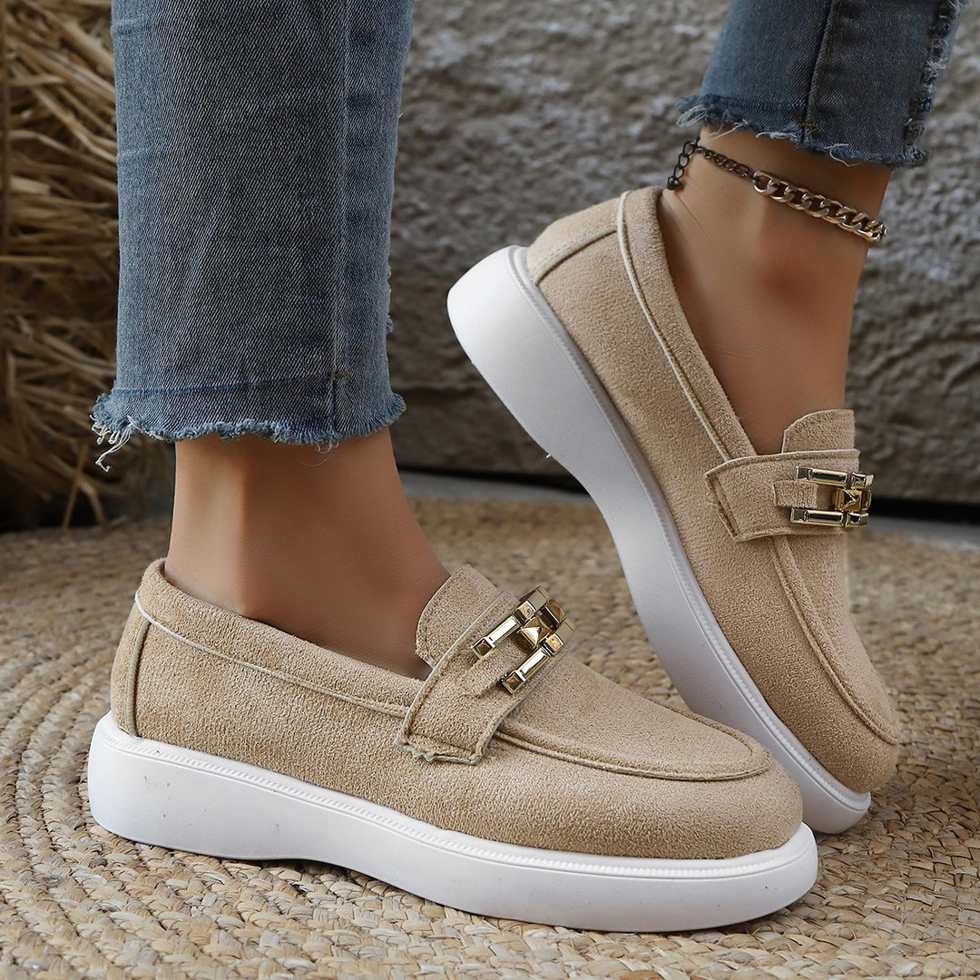 Damen Stylish Slip-On Loafer-Schuhe mit modischem Metall-Element R&B