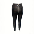Damen Modische Kunstlederleggings mit Reißverschluss und Taillierung R&B