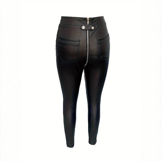 Damen Modische Kunstlederleggings mit Reißverschluss und Taillierung R&B