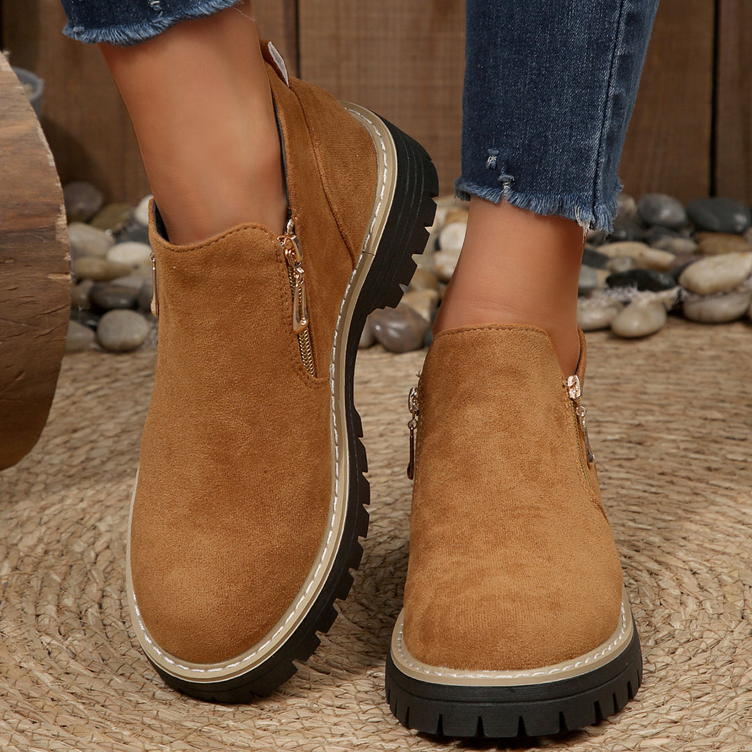 Damen Stiefeletten mit dekorativem Reißverschluss und rutschfester Sohle R&B