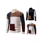 Herren modischer Strickpullover mit kreativem Farbblockdesign und hohem Kragen