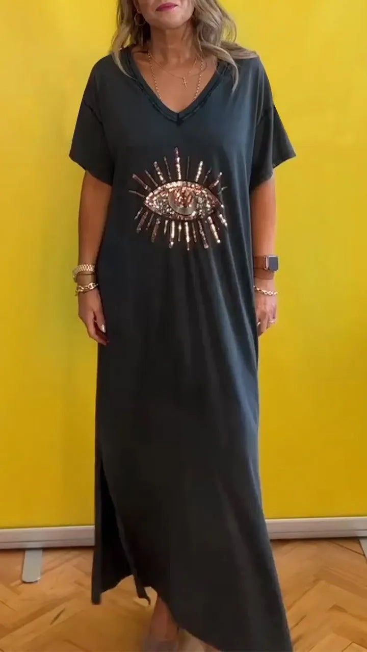 Damen strandliches Maxikleid mit funkelndem Augendesign R&B