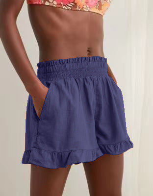 Damen Sommerkurze Hose mit elastischem Bund und fröhlichem Rüschensaum R&B