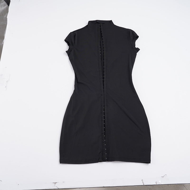 Damen figurbetontes Nachtkleid mit raffiniertem Stehkragen und Knopfleiste R&B