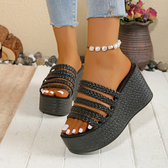 Damen Keil-Sandaletten mit geflochtenem Riemen-Design R&B