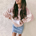 Damen Grobstrickpullover mit V-Ausschnitt und Farbblocking R&B