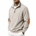 Herren nan Halbzip-Sweatshirt mit Stehkragen, feiner Waffelstruktur und Lederoptik-Ellenbogenpatchs R&B