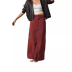 Damen Langer Denim-Rock mit hoher Taille und Taschen